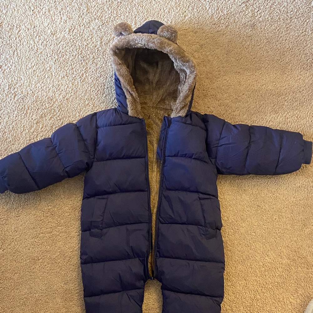 Navy Blue Baby Snowsuit with Bear Ears